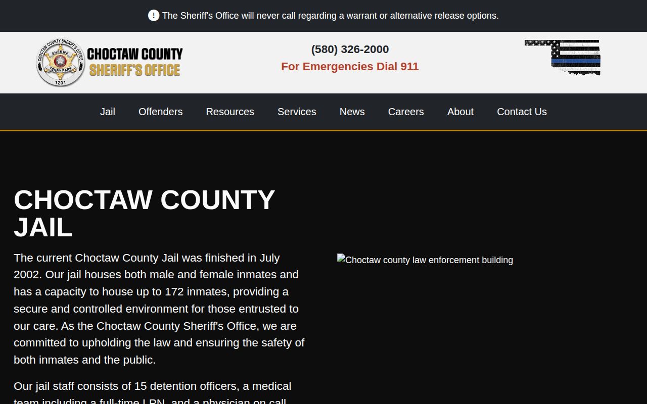 Choctaw County Jail facility and release contact source
