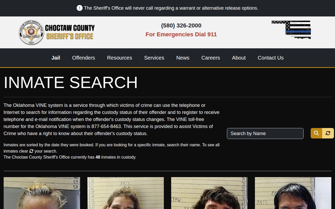 Current Choctaw County inmate search used during 72-hour release checks