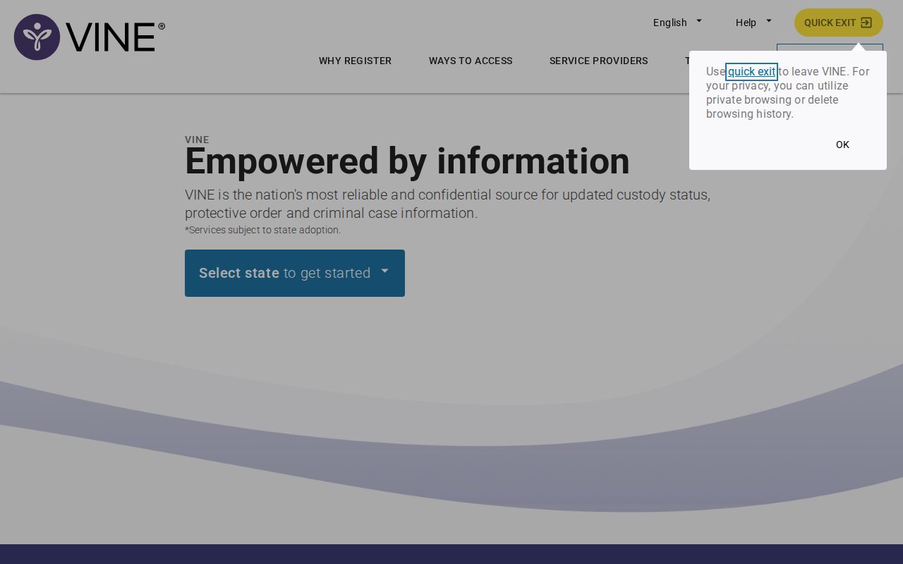 Choctaw County VINELink inmate search and release notification screen