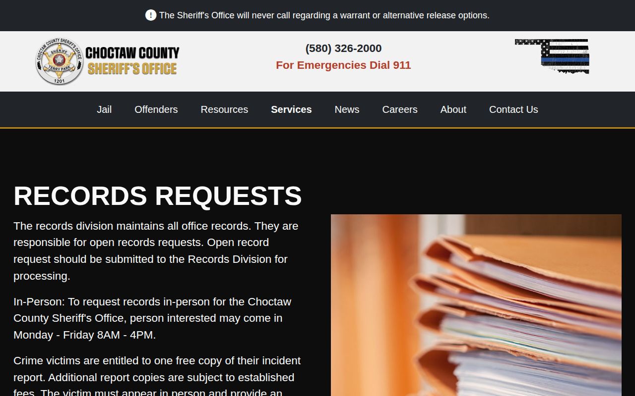 Choctaw County release records division instructions